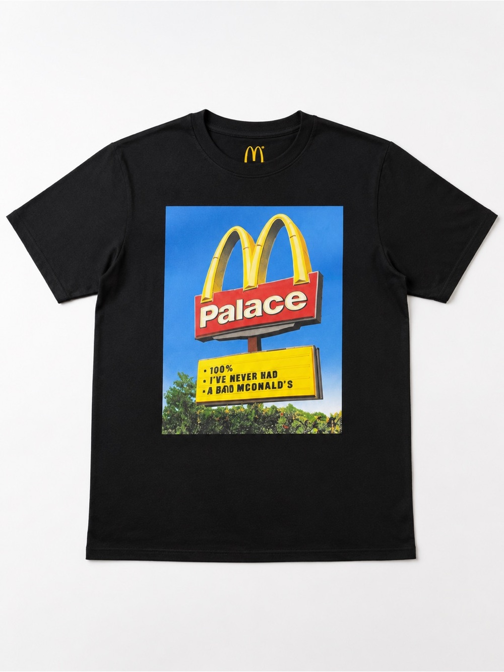 PALACE Black Tee with Bright McDonald's Sign Graphic
